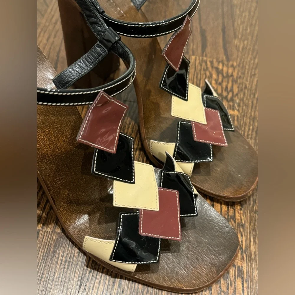Miu Miu wooden high heel women’s size 39 patent leather black maroon cream - Picture 9 of 12